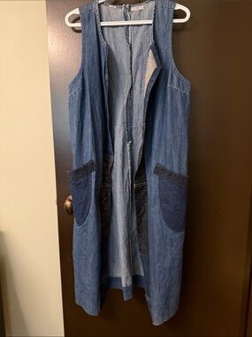 Sleeveless Denim Long Vest - Blue